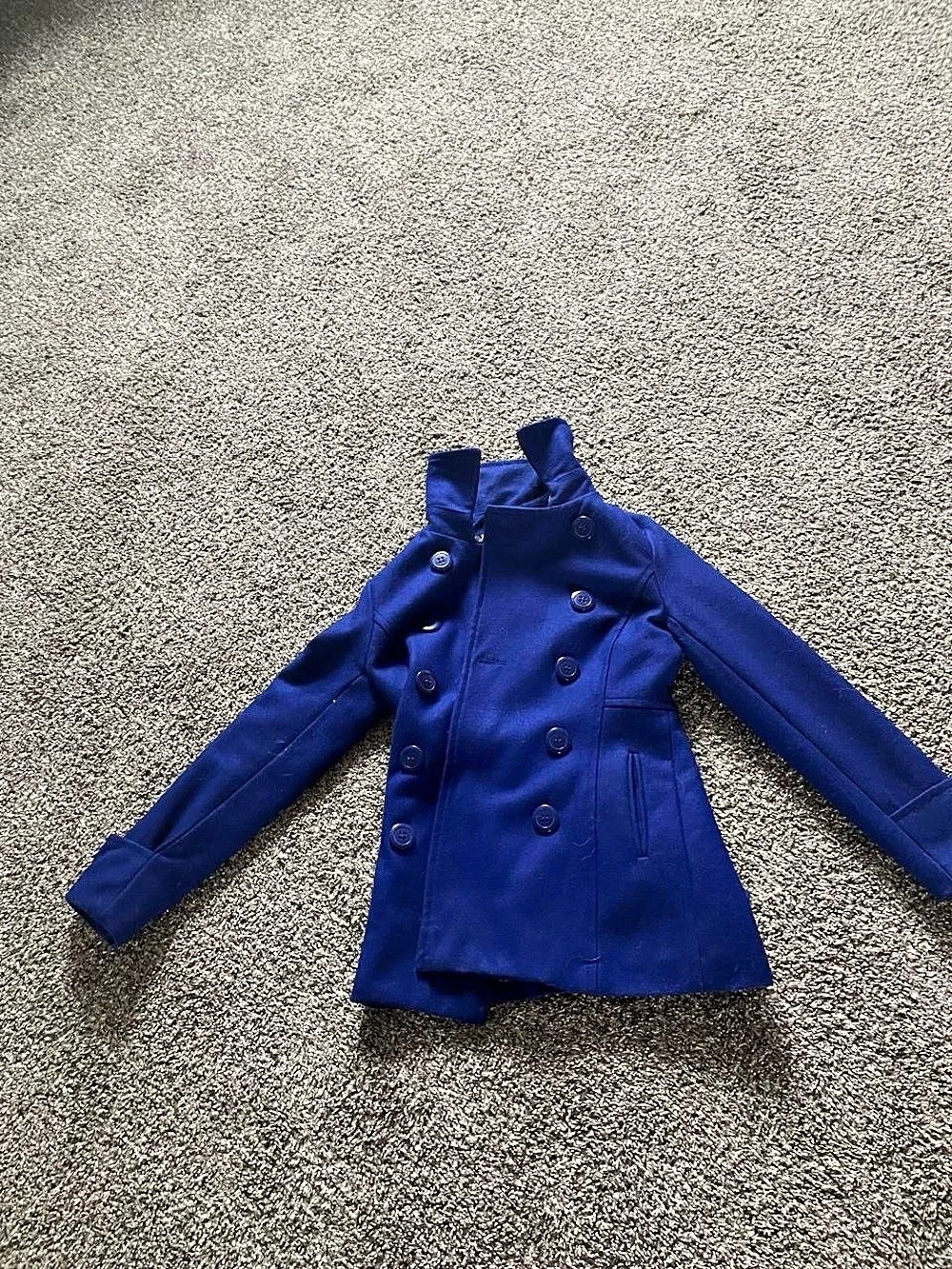 dELiA*s Women's Blue Double-Breasted Floral Pea Coat Like New